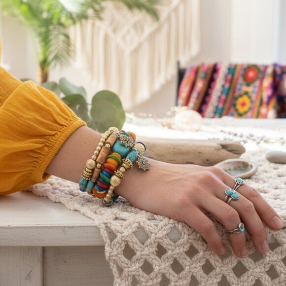 Handmade Wrap Around Beaded Colorful Fashion Bracelet Trendy Boho-Chic - Picture 3 of 12